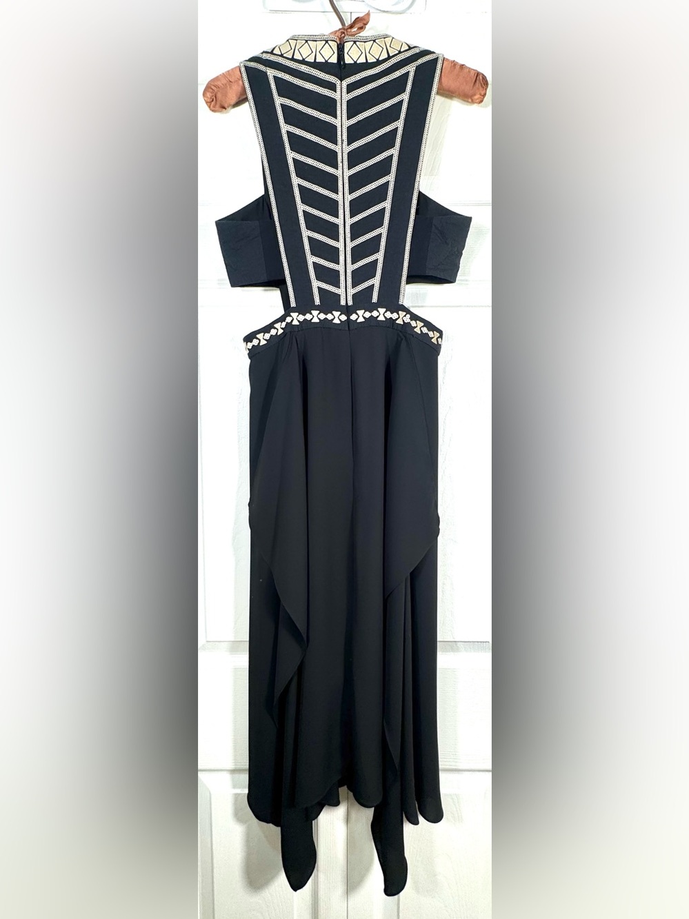BCBGMAXAZRIA Adelia Embellished Cutout Handkerchief Dress Size 0 - Picture 4 of 13